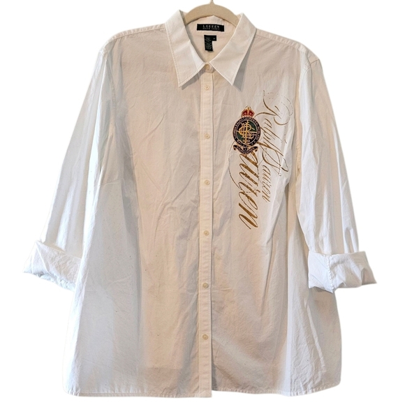 Lauren Ralph Lauren White Logo Button Down Casual Shirt Size 2X. - Picture 1 of 13